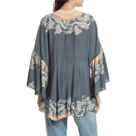 Free People Peasant Blouse Sunset Dream in Black Combo Tunic sz S - Picture 2 of 13